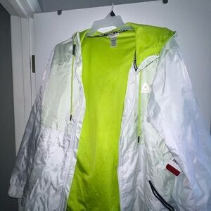 Reebok White and Bright Green Windbreaker